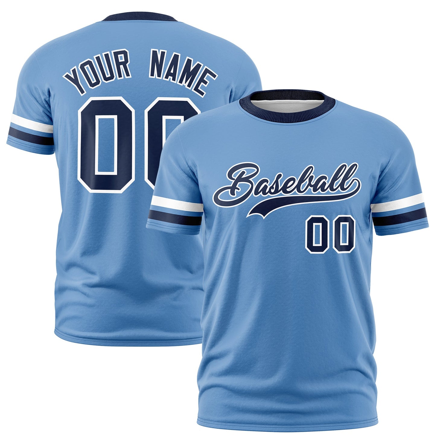 Custom Light Blue Navy T-shirt Classic Style Stripe Fashion Sports Shirt for Youth & Adults
