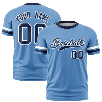 Custom Light Blue Navy T-shirt Classic Style Stripe Fashion Sports Shirt for Youth & Adults