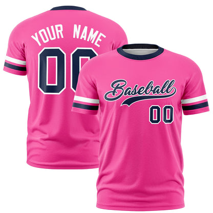 Custom Pink Navy T-shirt Classic Style Stripe Fashion Sports Shirt for Youth & Adults
