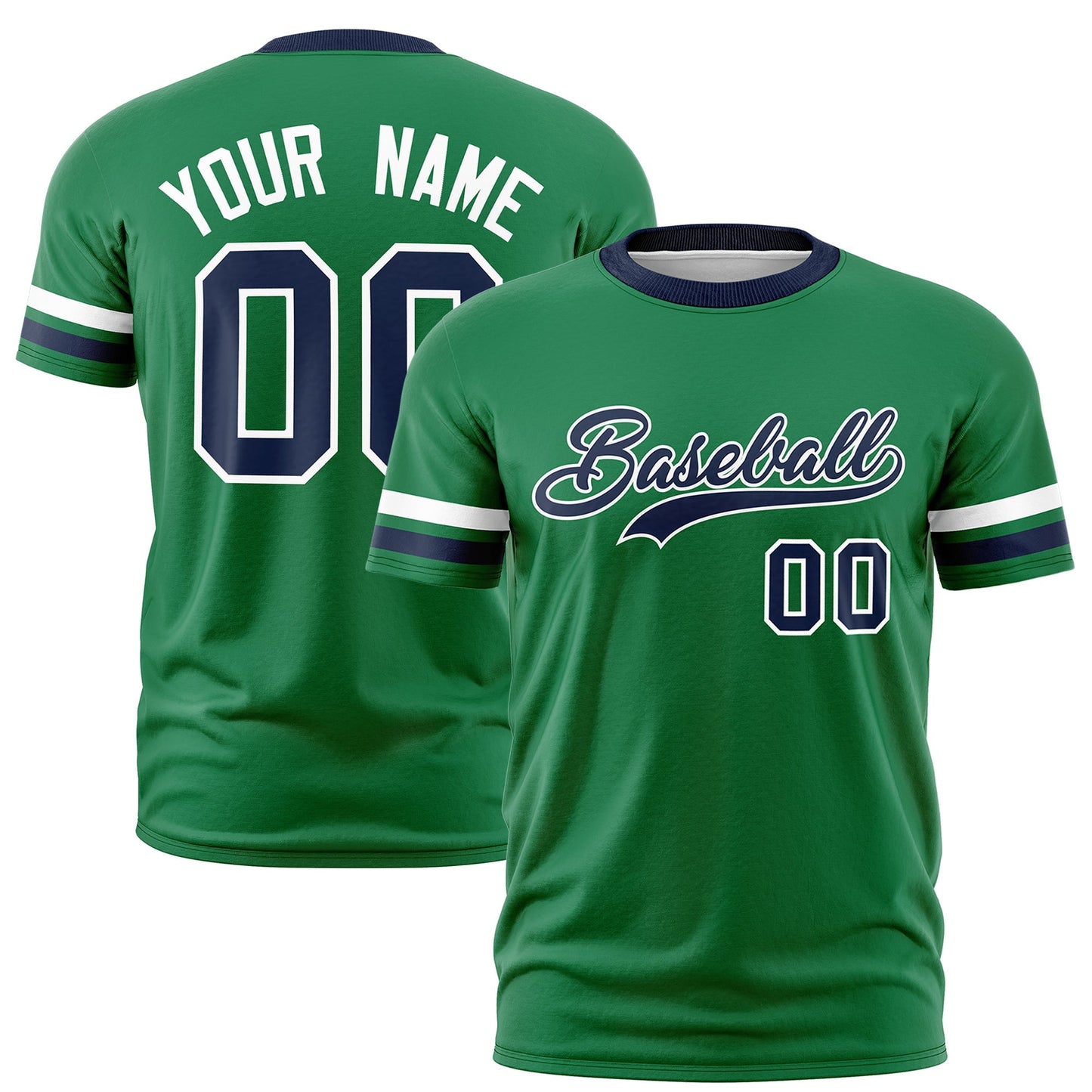 Custom Kelly Green Navy T-shirt Classic Style Stripe Fashion Sports Shirt for Youth & Adults