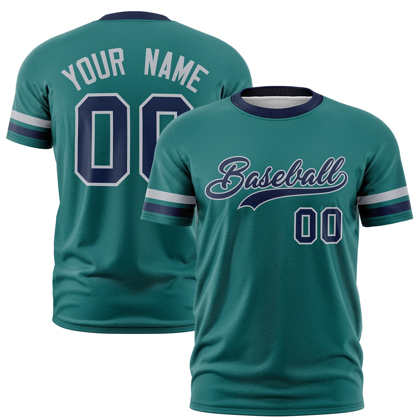 Custom Teal Navy T-shirt Classic Style Stripe Fashion Sports Shirt for Youth & Adults