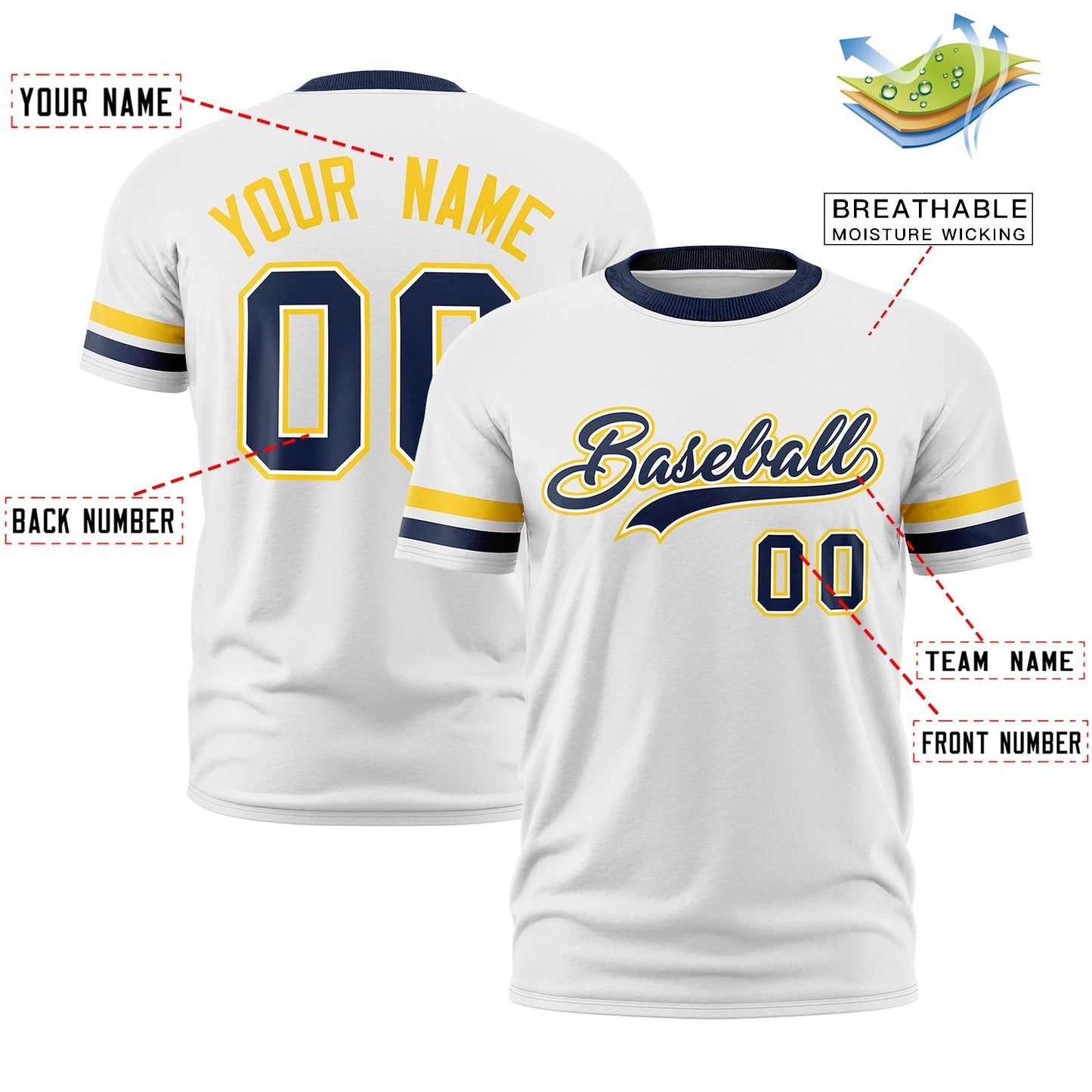 Custom White Navy T-shirt Classic Style Stripe Fashion Sports Shirt for Youth & Adults