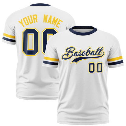 Custom White Navy T-shirt Classic Style Stripe Fashion Sports Shirt for Youth & Adults
