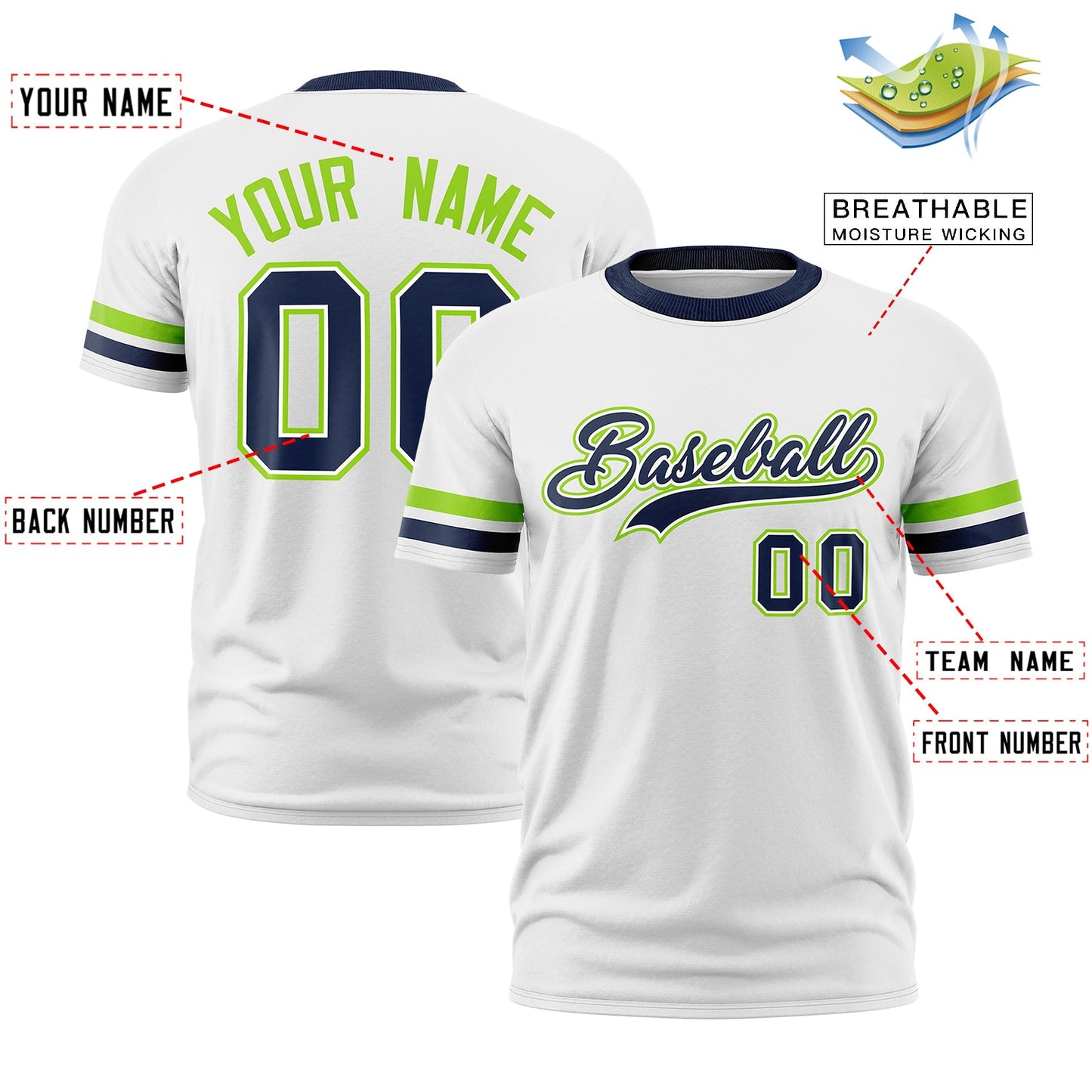 Custom White Navy T-shirt Classic Style Stripe Fashion Sports Shirt for Youth & Adults