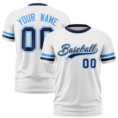 Custom White Navy T-shirt Classic Style Stripe Fashion Sports Shirt for Youth & Adults