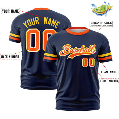 Custom Navy Orange T-shirt Classic Style Stripe Fashion Sports Shirt for Youth & Adults
