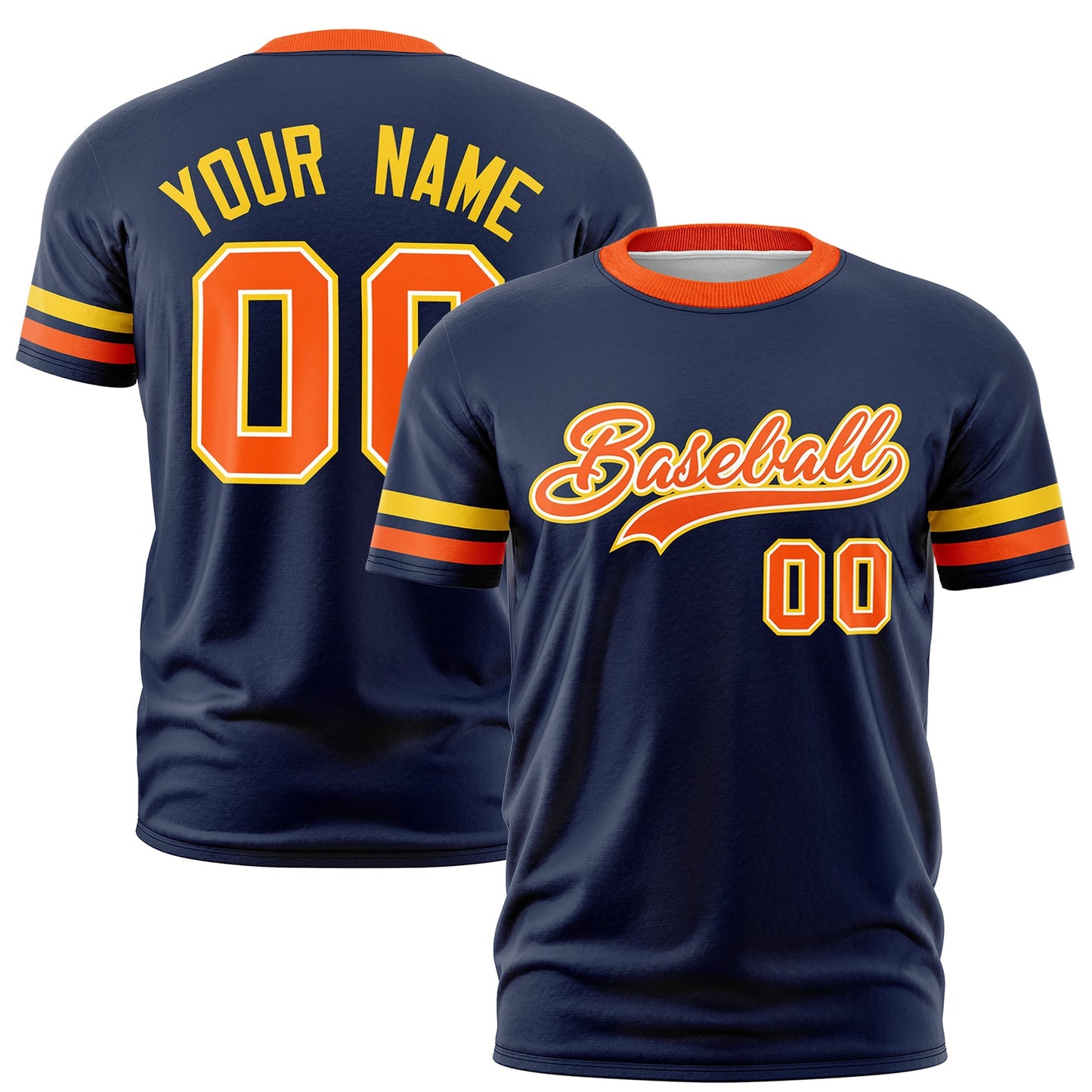 Custom Navy Orange T-shirt Classic Style Stripe Fashion Sports Shirt for Youth & Adults