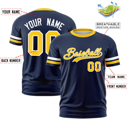 Custom Navy Gold T-shirt Classic Style Stripe Fashion Sports Shirt for Youth & Adults