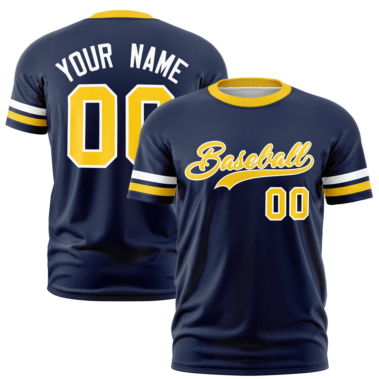 Custom Navy Gold T-shirt Classic Style Stripe Fashion Sports Shirt for Youth & Adults