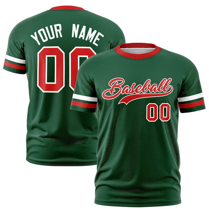 Custom Green Red T-shirt Classic Style Stripe Fashion Sports Shirt for Youth & Adults