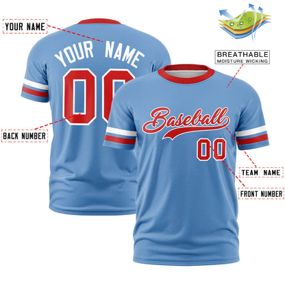 Custom Light Blue Red T-shirt Classic Style Stripe Fashion Sports Shirt for Youth & Adults