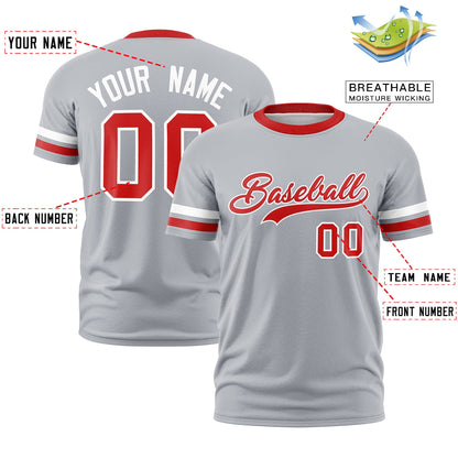 Custom Gray Red T-shirt Classic Style Stripe Fashion Sports Shirt for Youth & Adults