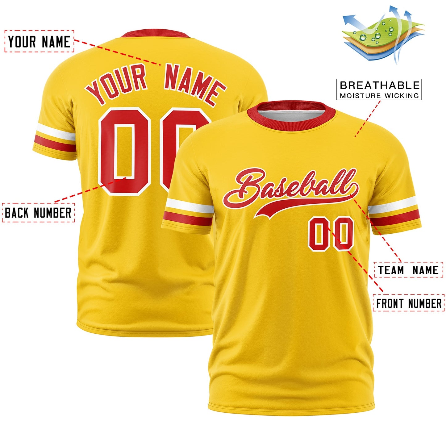 Custom Gold Red T-shirt Classic Style Stripe Fashion Sports Shirt for Youth & Adults
