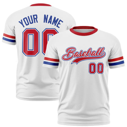 Custom White Royal Blue T-shirt Classic Style Stripe Fashion Sports Shirt for Youth & Adults