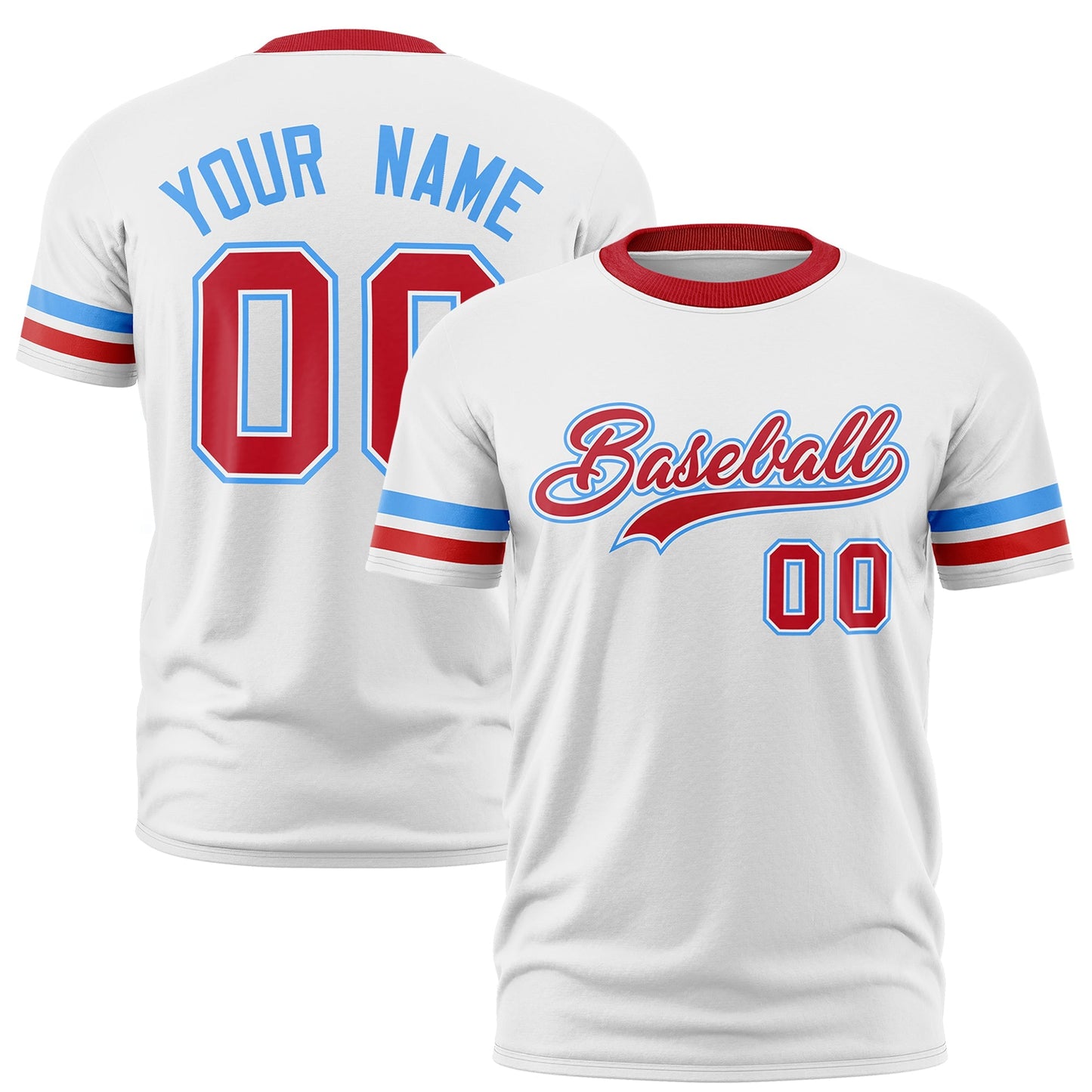 Custom White Red T-shirt Classic Style Stripe Fashion Sports Shirt for Youth & Adults