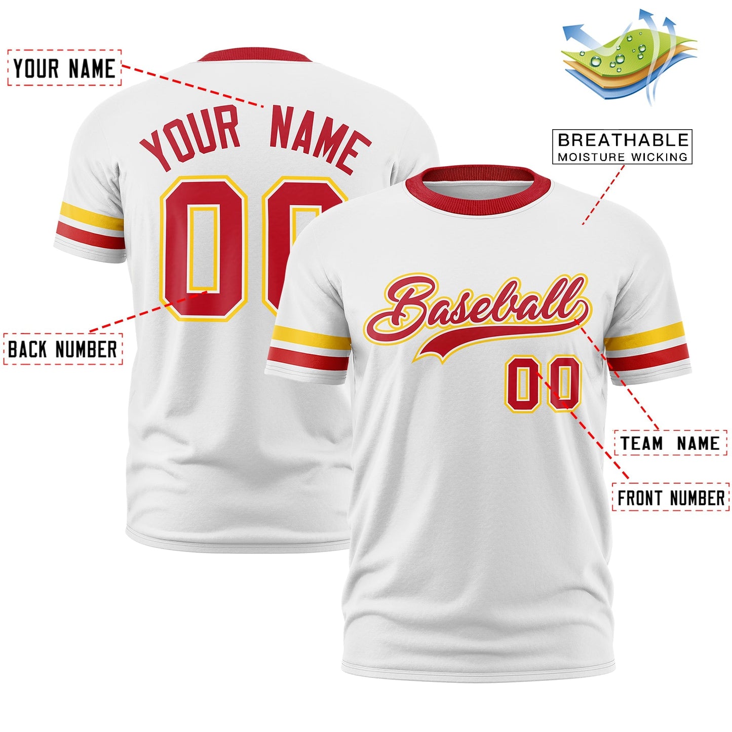 Custom White Red T-shirt Classic Style Stripe Fashion Sports Shirt for Youth & Adults