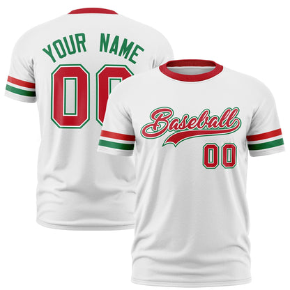 Custom White Kelly Green T-shirt Classic Style Stripe Fashion Sports Shirt for Youth & Adults