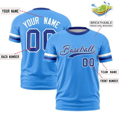 Custom Powder Blue Royal Blue T-shirt Classic Style Stripe Fashion Sports Shirt for Youth & Adults