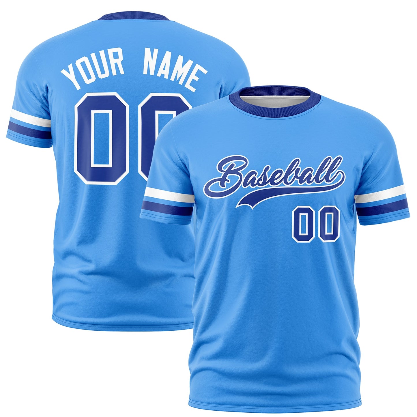 Custom Powder Blue Royal Blue T-shirt Classic Style Stripe Fashion Sports Shirt for Youth & Adults