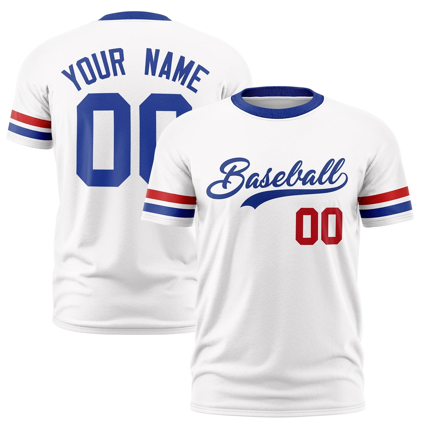 Custom White Royal Blue T-shirt Classic Style Stripe Fashion Sports Shirt for Youth & Adults