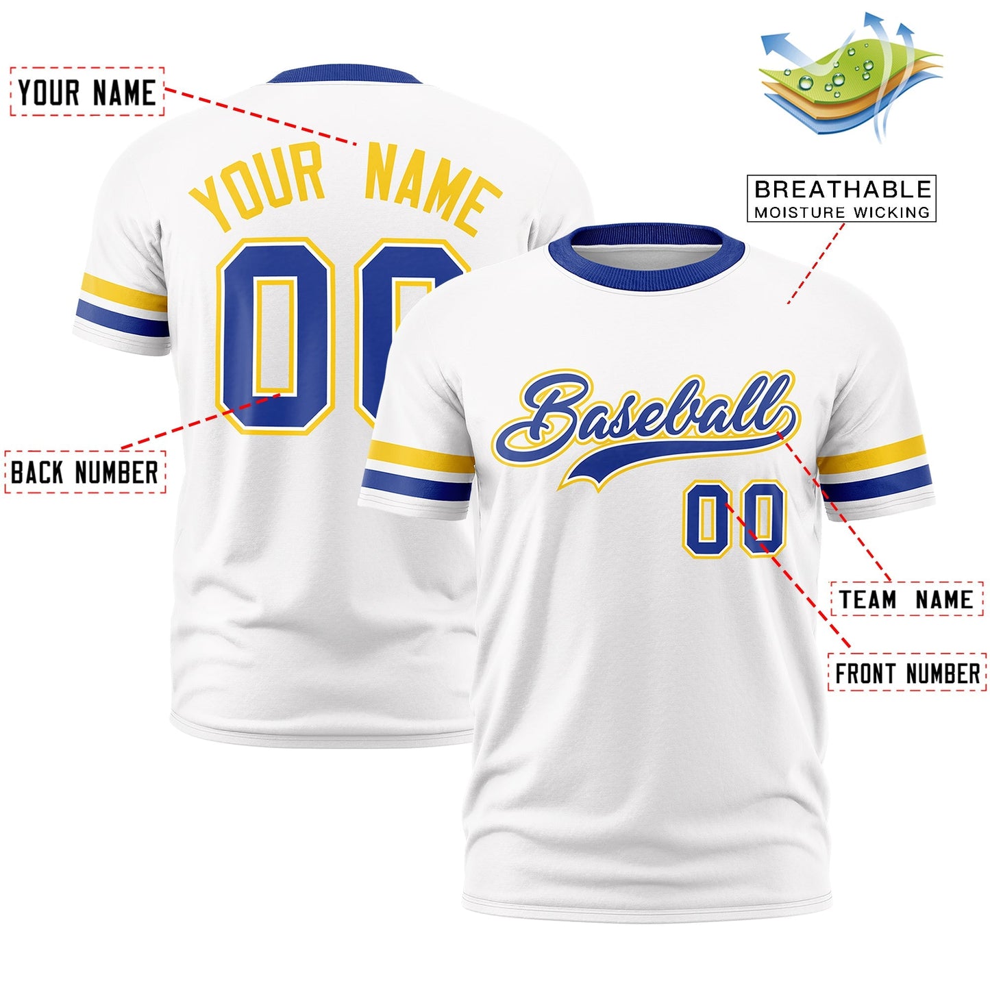 Custom White Royal Blue T-shirt Classic Style Stripe Fashion Sports Shirt for Youth & Adults