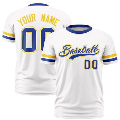 Custom White Royal Blue T-shirt Classic Style Stripe Fashion Sports Shirt for Youth & Adults