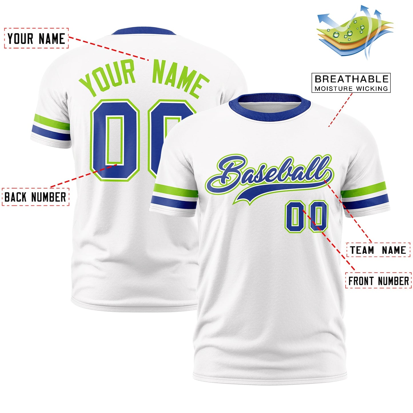 Custom White Royal Blue T-shirt Classic Style Stripe Fashion Sports Shirt for Youth & Adults