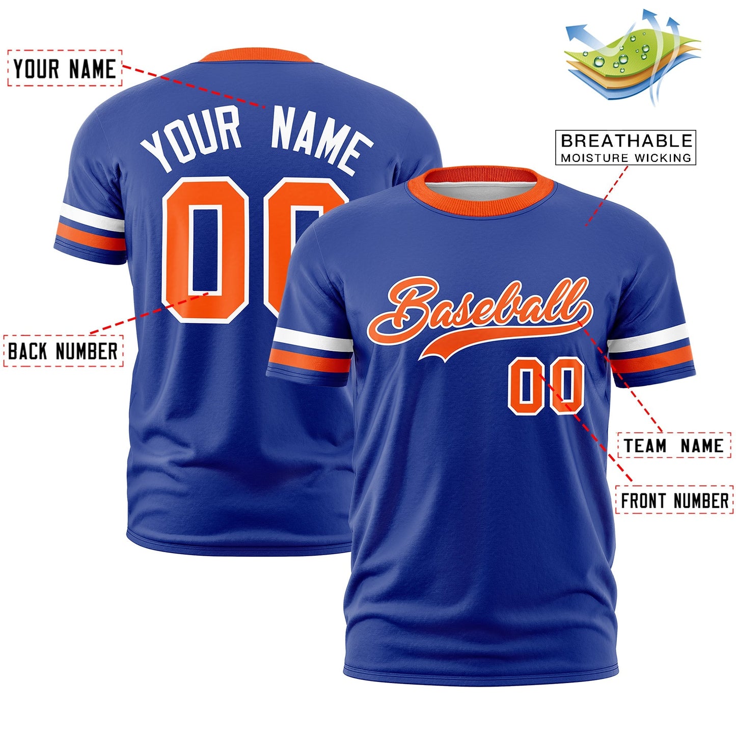 Custom Royal Blue Orange T-shirt Classic Style Stripe Fashion Sports Shirt for Youth & Adults