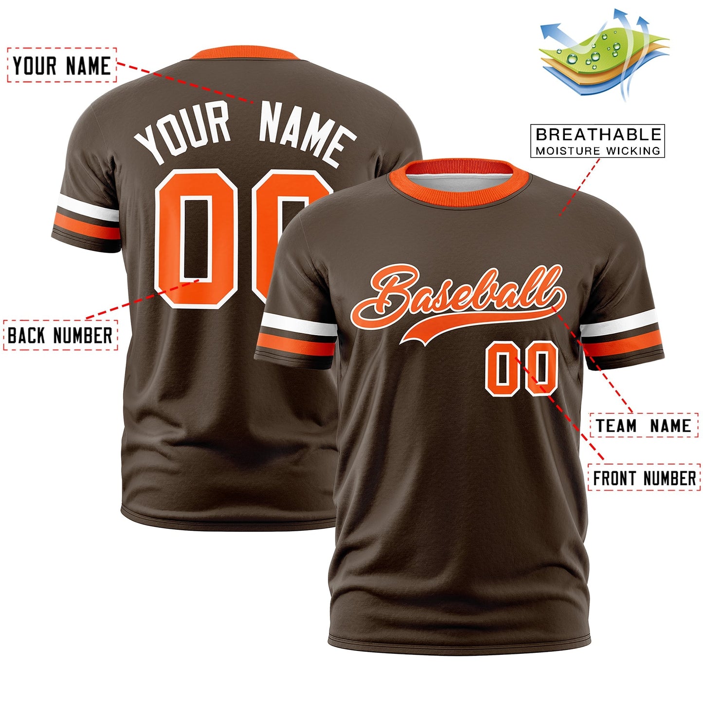 Custom Brown Orange T-shirt Classic Style Stripe Fashion Sports Shirt for Youth & Adults
