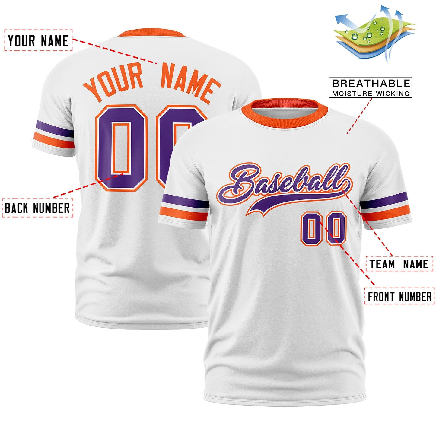 Custom White Orange T-shirt Classic Style Stripe Fashion Sports Shirt for Youth & Adults