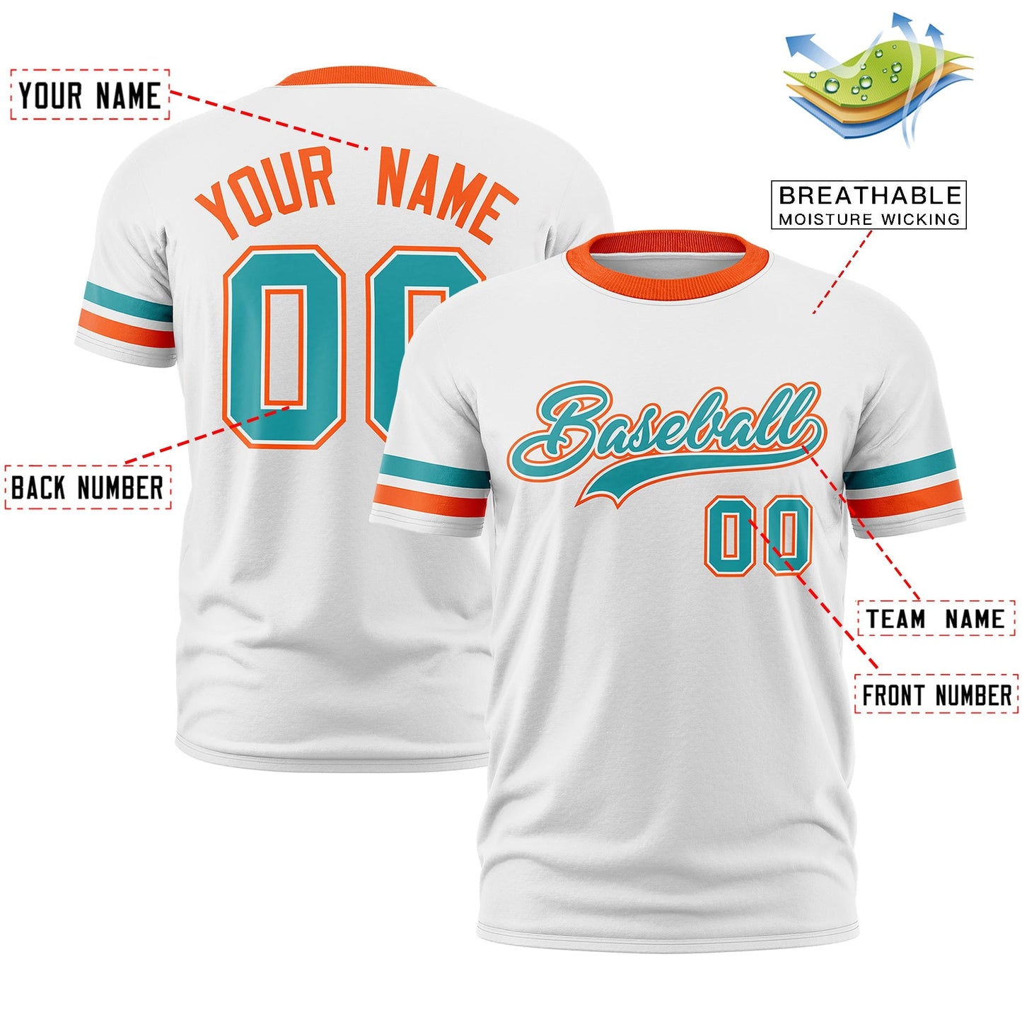 Custom White Orange T-shirt Classic Style Stripe Fashion Sports Shirt for Youth & Adults