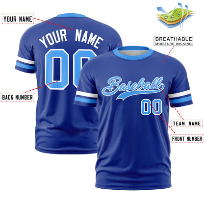 Custom Royal Blue Powder Blue T-shirt Classic Style Stripe Fashion Sports Shirt for Youth & Adults