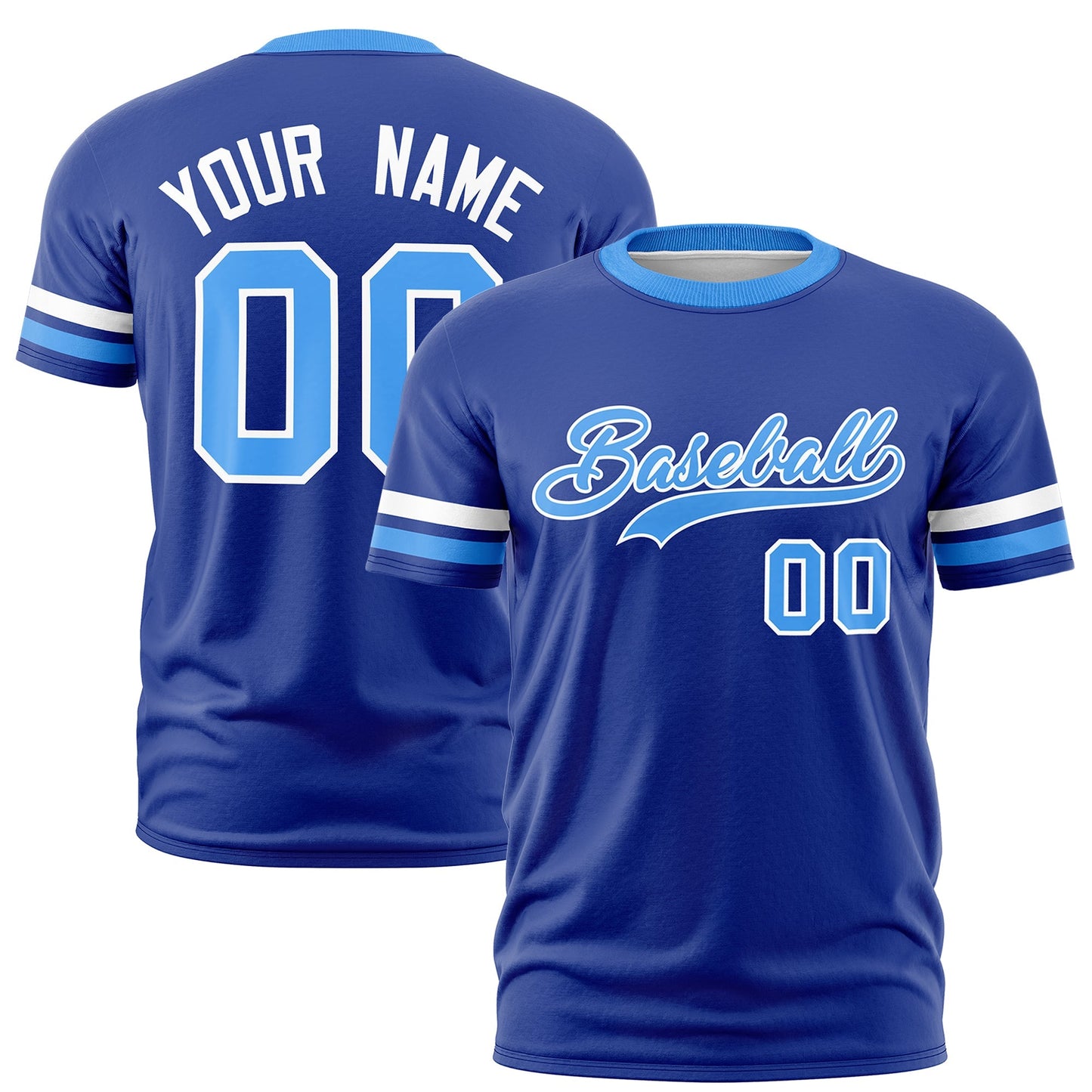 Custom Royal Blue Powder Blue T-shirt Classic Style Stripe Fashion Sports Shirt for Youth & Adults