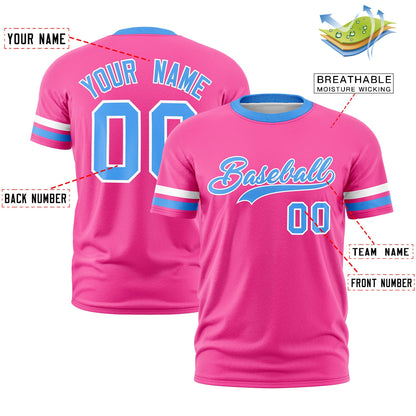 Custom Pink Powder Blue T-shirt Classic Style Stripe Fashion Sports Shirt for Youth & Adults