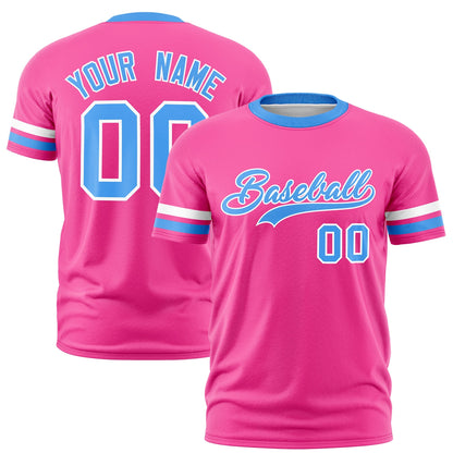 Custom Pink Powder Blue T-shirt Classic Style Stripe Fashion Sports Shirt for Youth & Adults