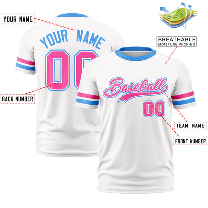 Custom White Powder Blue T-shirt Classic Style Stripe Fashion Sports Shirt for Youth & Adults