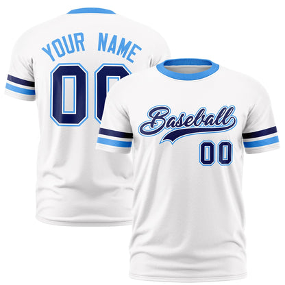 Custom White Powder Blue T-shirt Classic Style Stripe Fashion Sports Shirt for Youth & Adults