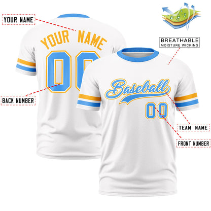 Custom White Powder Blue T-shirt Classic Style Stripe Fashion Sports Shirt for Youth & Adults