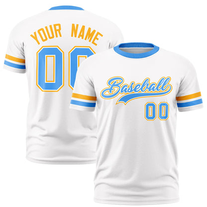 Custom White Powder Blue T-shirt Classic Style Stripe Fashion Sports Shirt for Youth & Adults