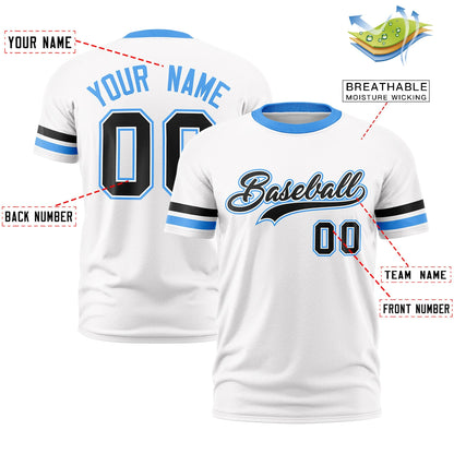 Custom White Powder Blue T-shirt Classic Style Stripe Fashion Sports Shirt for Youth & Adults