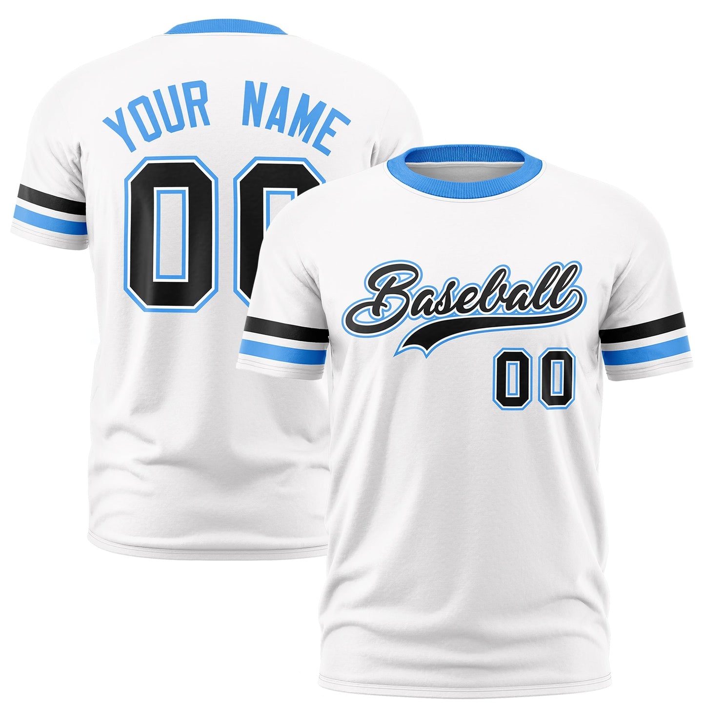 Custom White Powder Blue T-shirt Classic Style Stripe Fashion Sports Shirt for Youth & Adults