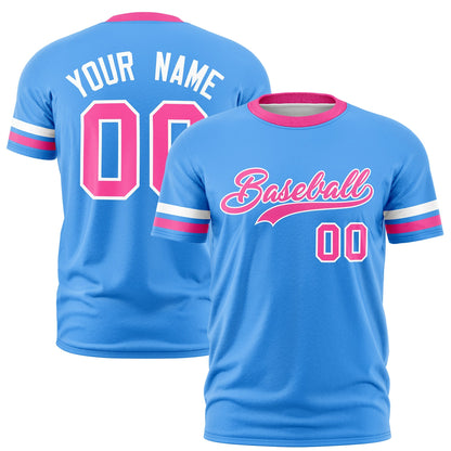 Custom Powder Blue Pink T-shirt Classic Style Stripe Fashion Sports Shirt for Youth & Adults