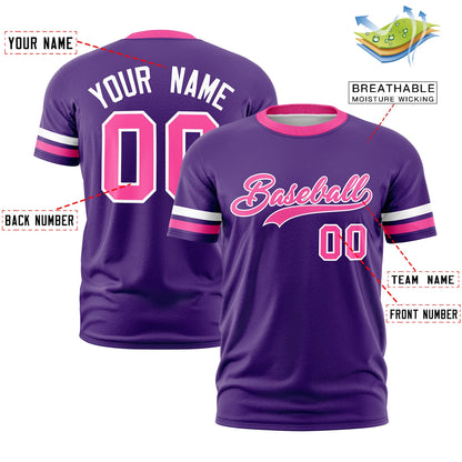 Custom Purple Pink T-shirt Classic Style Stripe Fashion Sports Shirt for Youth & Adults