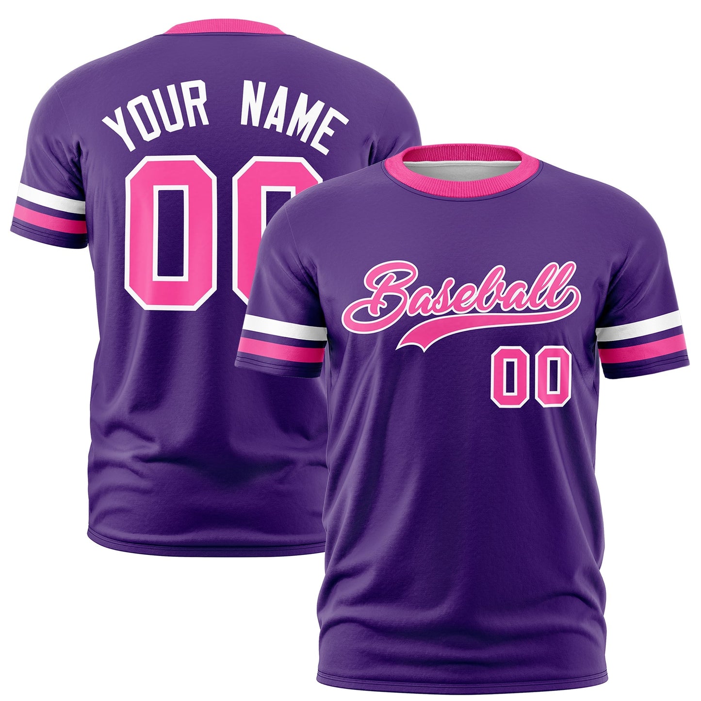 Custom Purple Pink T-shirt Classic Style Stripe Fashion Sports Shirt for Youth & Adults