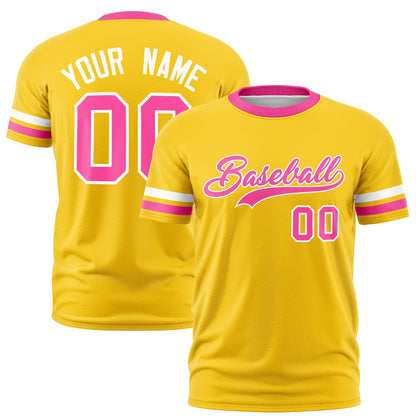 Custom Gold Pink T-shirt Classic Style Stripe Fashion Sports Shirt for Youth & Adults