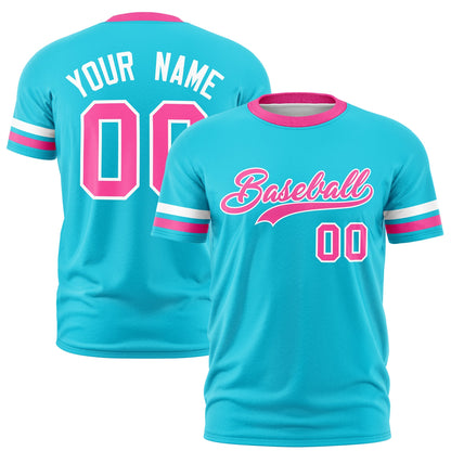 Custom Sky Blue Pink T-shirt Classic Style Stripe Fashion Sports Shirt for Youth & Adults