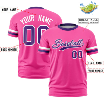 Custom Pink Purple T-shirt Classic Style Stripe Fashion Sports Shirt for Youth & Adults