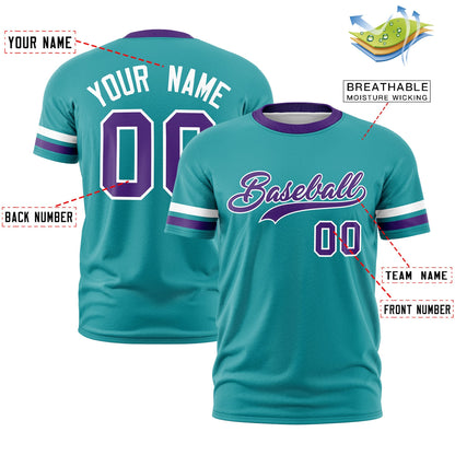 Custom Aqua Purple T-shirt Classic Style Stripe Fashion Sports Shirt for Youth & Adults