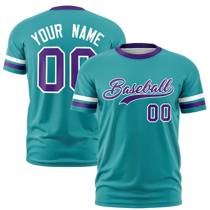 Custom Aqua Purple T-shirt Classic Style Stripe Fashion Sports Shirt for Youth & Adults
