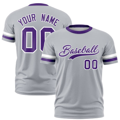 Custom Gray Purple T-shirt Classic Style Stripe Fashion Sports Shirt for Youth & Adults
